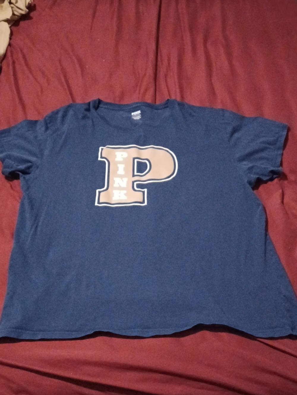 PINK Victoria's Secret Navy Blue Tee with Tan 'P' Graphic Size XL